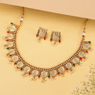 Royal Emblem Laxmi Coin Necklace Set - Gold