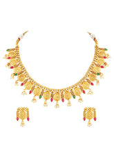 Royal Emblem Laxmi Coin Necklace Set - Gold