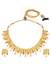 Royal Emblem Laxmi Coin Necklace Set - Gold