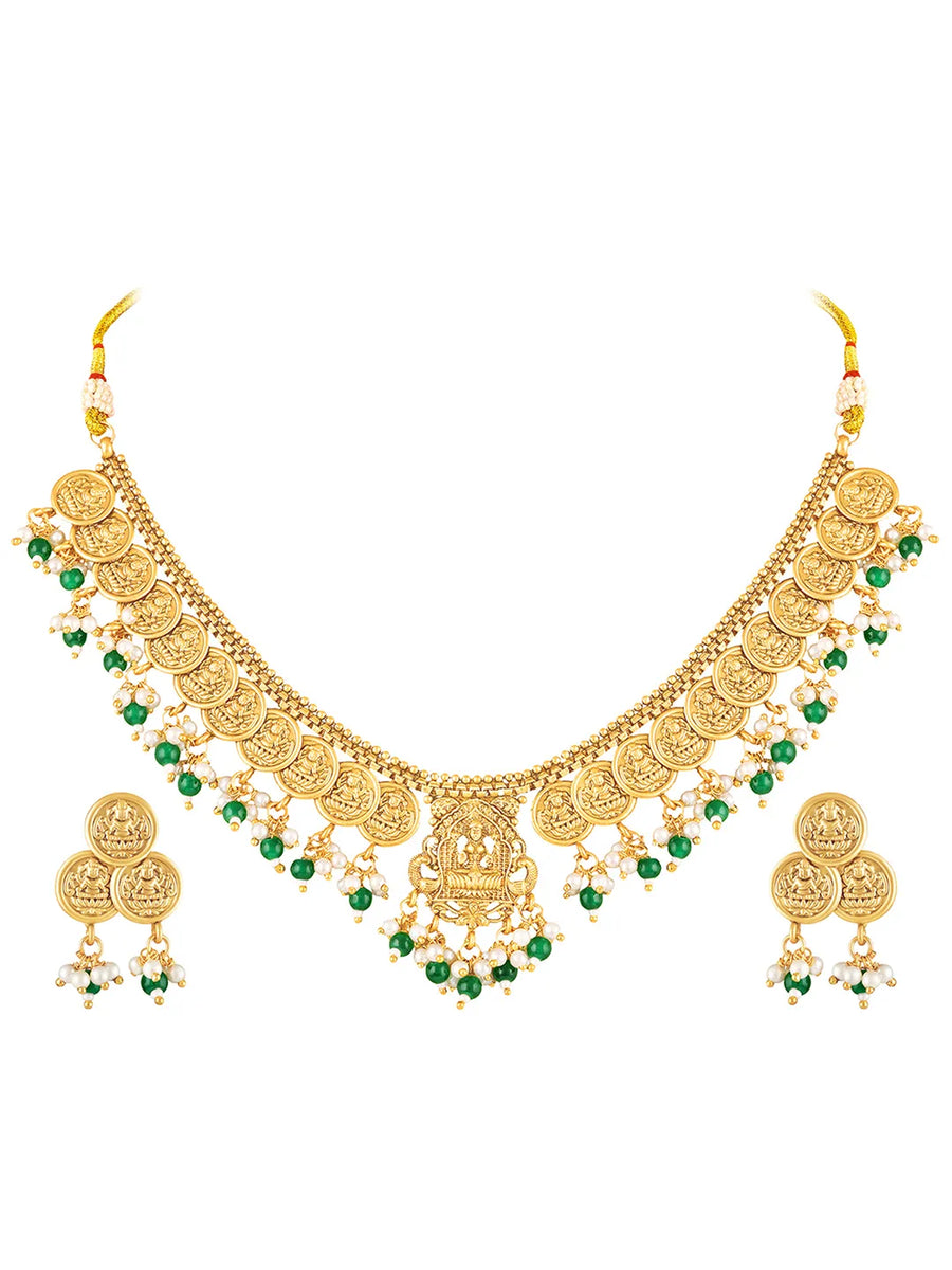 Classic Laxmi Motif Coin Necklace Set - Gold