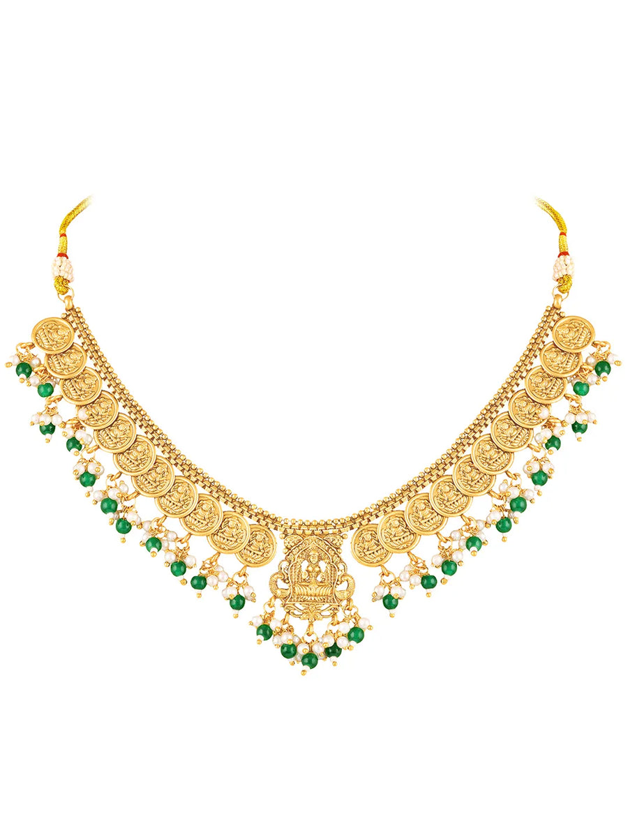 Classic Laxmi Motif Coin Necklace Set - Gold