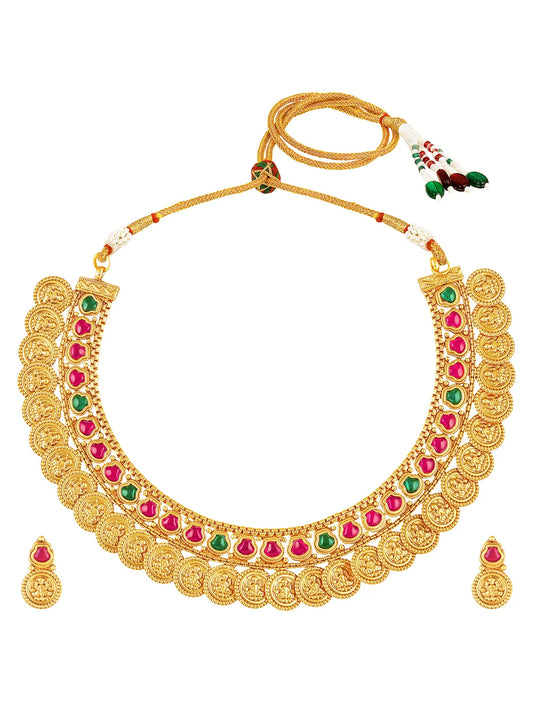 Authentic Laxmi Coin Necklace Set - Gold