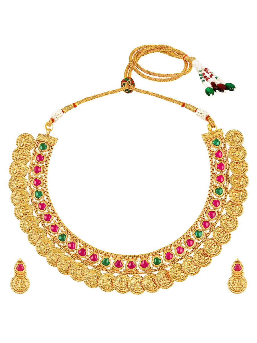 Authentic Laxmi Coin Necklace Set - Gold