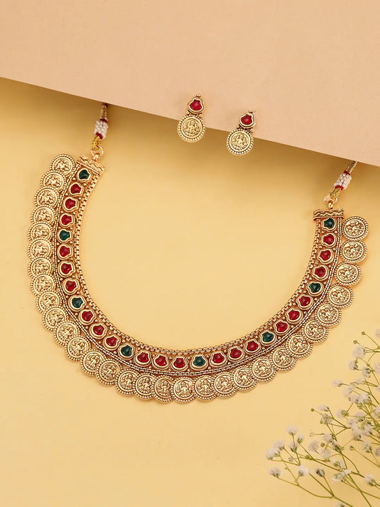 Authentic Laxmi Coin Necklace Set - Gold