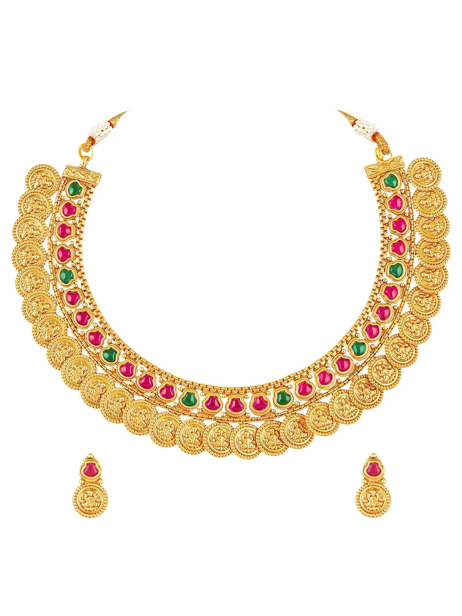 Authentic Laxmi Coin Necklace Set - Gold