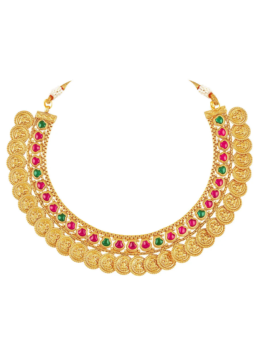 Authentic Laxmi Coin Necklace Set - Gold