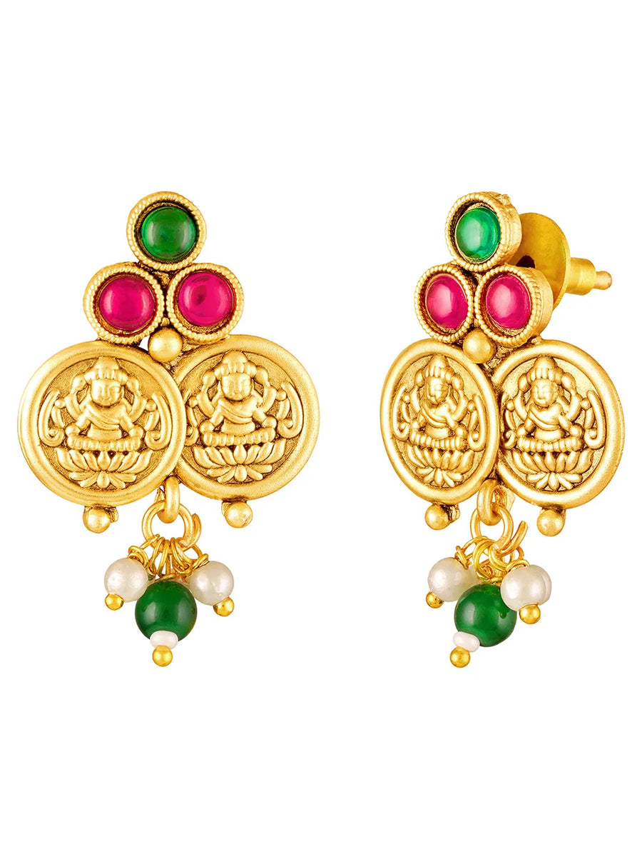 Rani Pink & Green Lakshmi Coin Long Necklace Set