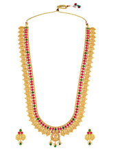 Rani Pink & Green Lakshmi Coin Long Necklace Set