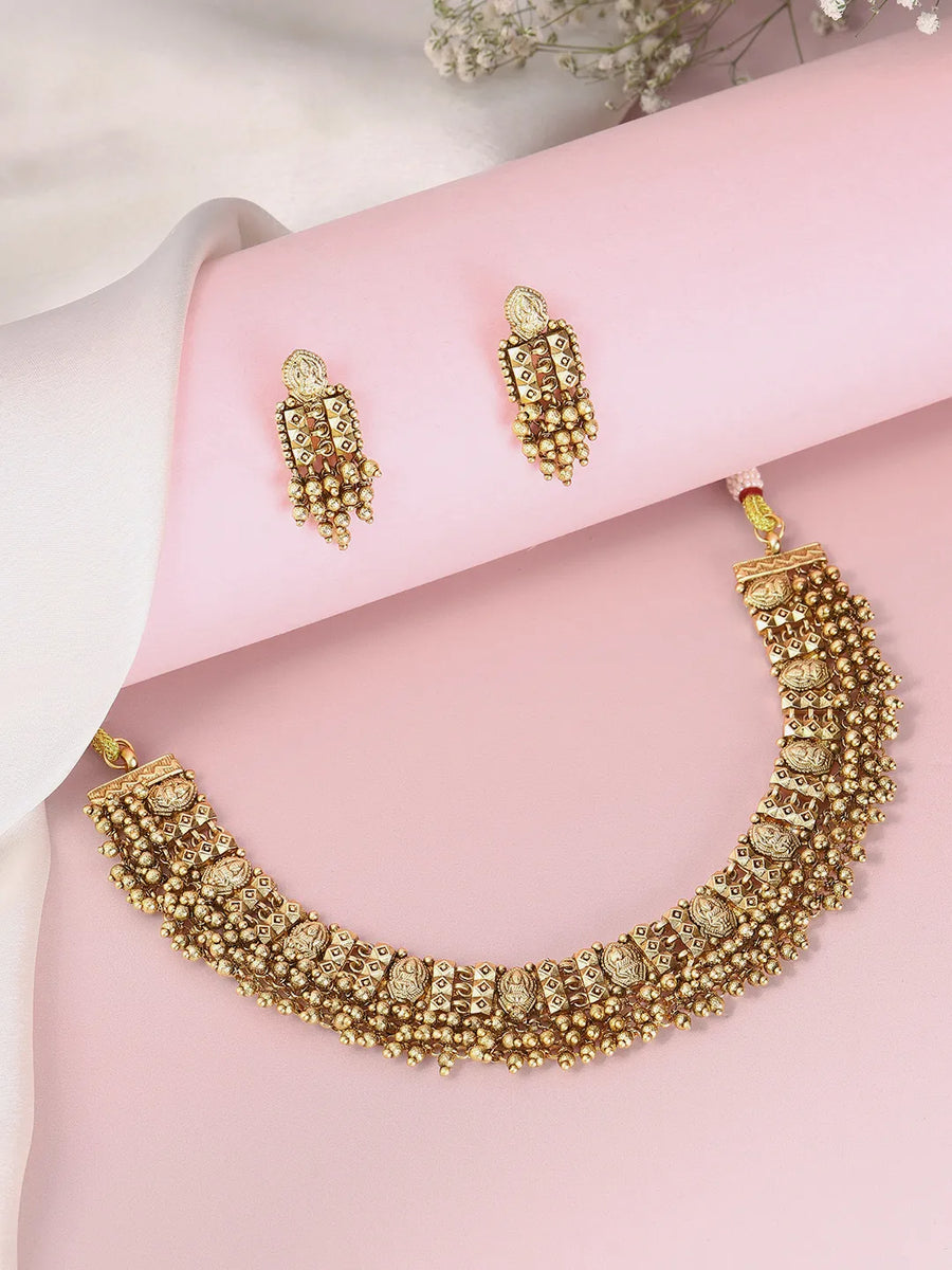 Laxmi Motif Ethnic Necklace Set - Gold