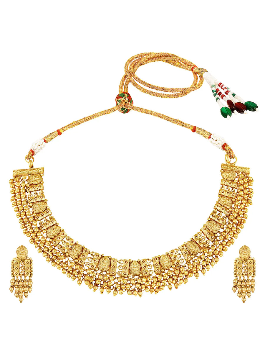 Laxmi Motif Ethnic Necklace Set - Gold
