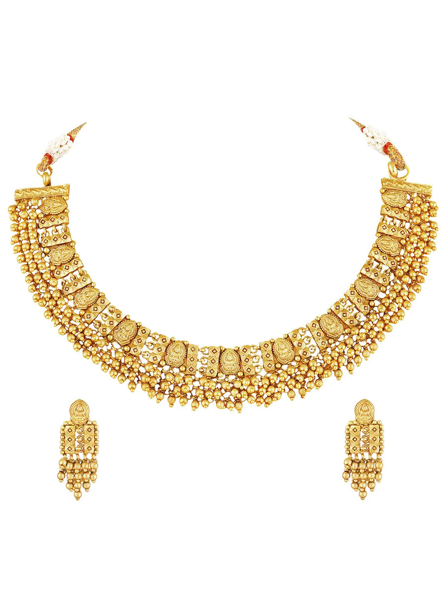Laxmi Motif Ethnic Necklace Set - Gold