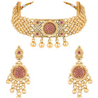 Gold Plated Ruby Bloom Choker Necklace Set