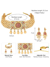 Gold Plated Ruby Bloom Choker Necklace Set