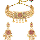 Gold Plated Ruby Bloom Choker Necklace Set