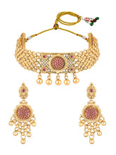 Gold Plated Ruby Bloom Choker Necklace Set