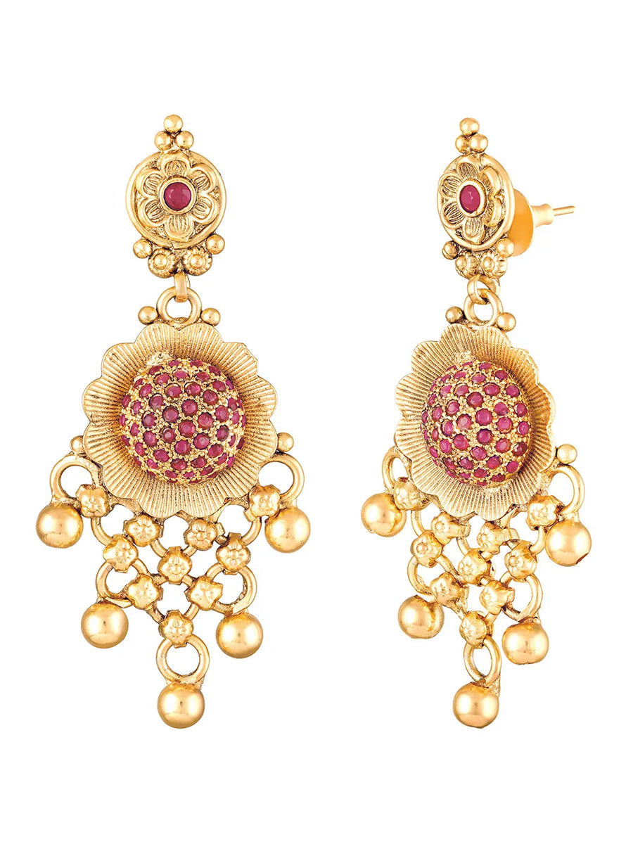 Gold Plated Ruby Bloom Choker Necklace Set