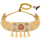 Gold Plated Ruby Bloom Choker Necklace Set