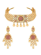 Gold Plated Ruby Bloom Choker Necklace Set