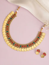 Peora Traditional Gold Kasu Ruby Green Necklace