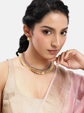 Peora Traditional Gold Kasu Ruby Green Necklace