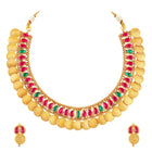 Peora Traditional Gold Kasu Ruby Green Necklace