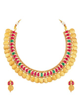 Peora Traditional Gold Kasu Ruby Green Necklace
