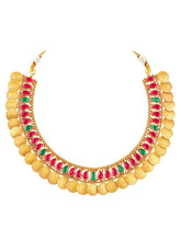 Peora Traditional Gold Kasu Ruby Green Necklace