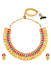 Peora Traditional Gold Kasu Ruby Green Necklace