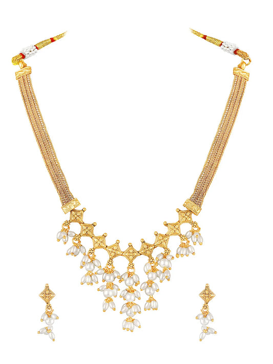 Gold Plated Pearl Cascade Necklace Set