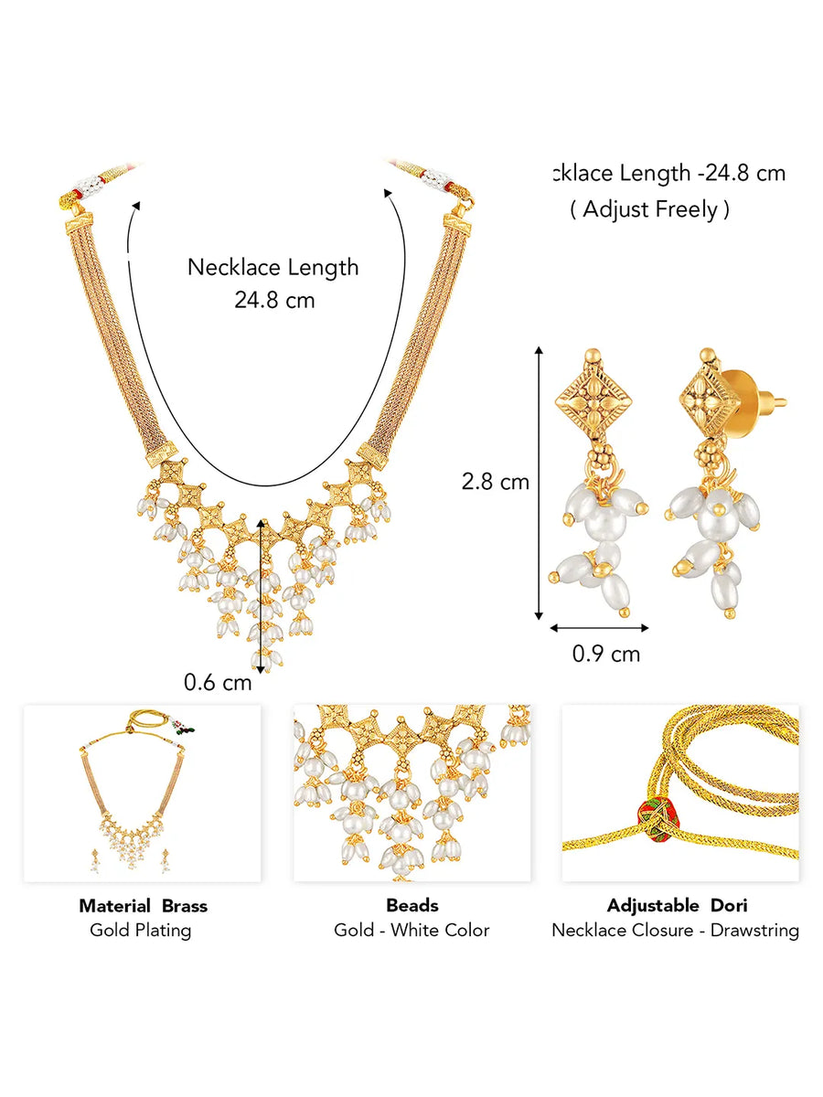 Gold Plated Pearl Cascade Necklace Set