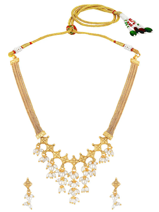 Gold Plated Pearl Cascade Necklace Set
