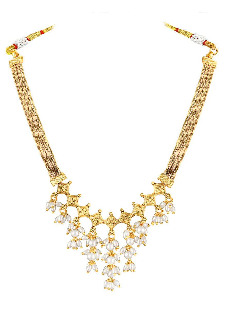 Gold Plated Pearl Cascade Necklace Set