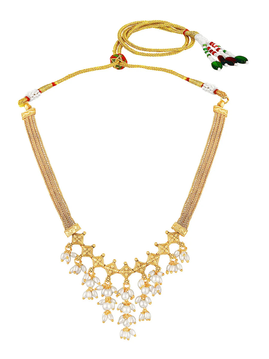Gold Plated Pearl Cascade Necklace Set
