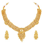 Laxmi Motif Metallic Beads Necklace Set - Gold