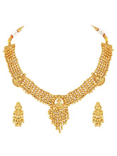 Laxmi Motif Metallic Beads Necklace Set - Gold