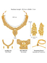 Laxmi Motif Metallic Beads Necklace Set - Gold