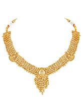 Laxmi Motif Metallic Beads Necklace Set - Gold