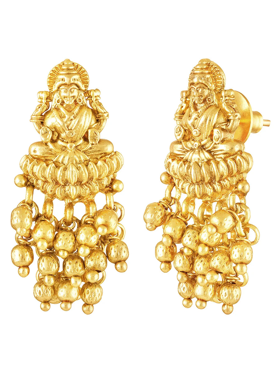 Laxmi Motif Metallic Beads Necklace Set - Gold