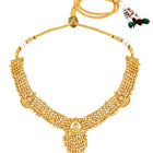 Laxmi Motif Metallic Beads Necklace Set - Gold