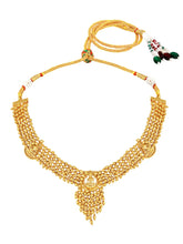 Laxmi Motif Metallic Beads Necklace Set - Gold