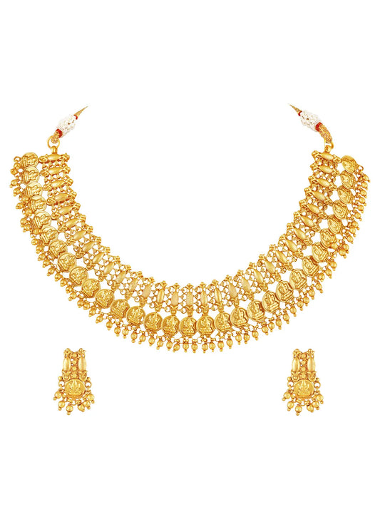 Peora Gold Plated Coin Lakshmi Necklace Set