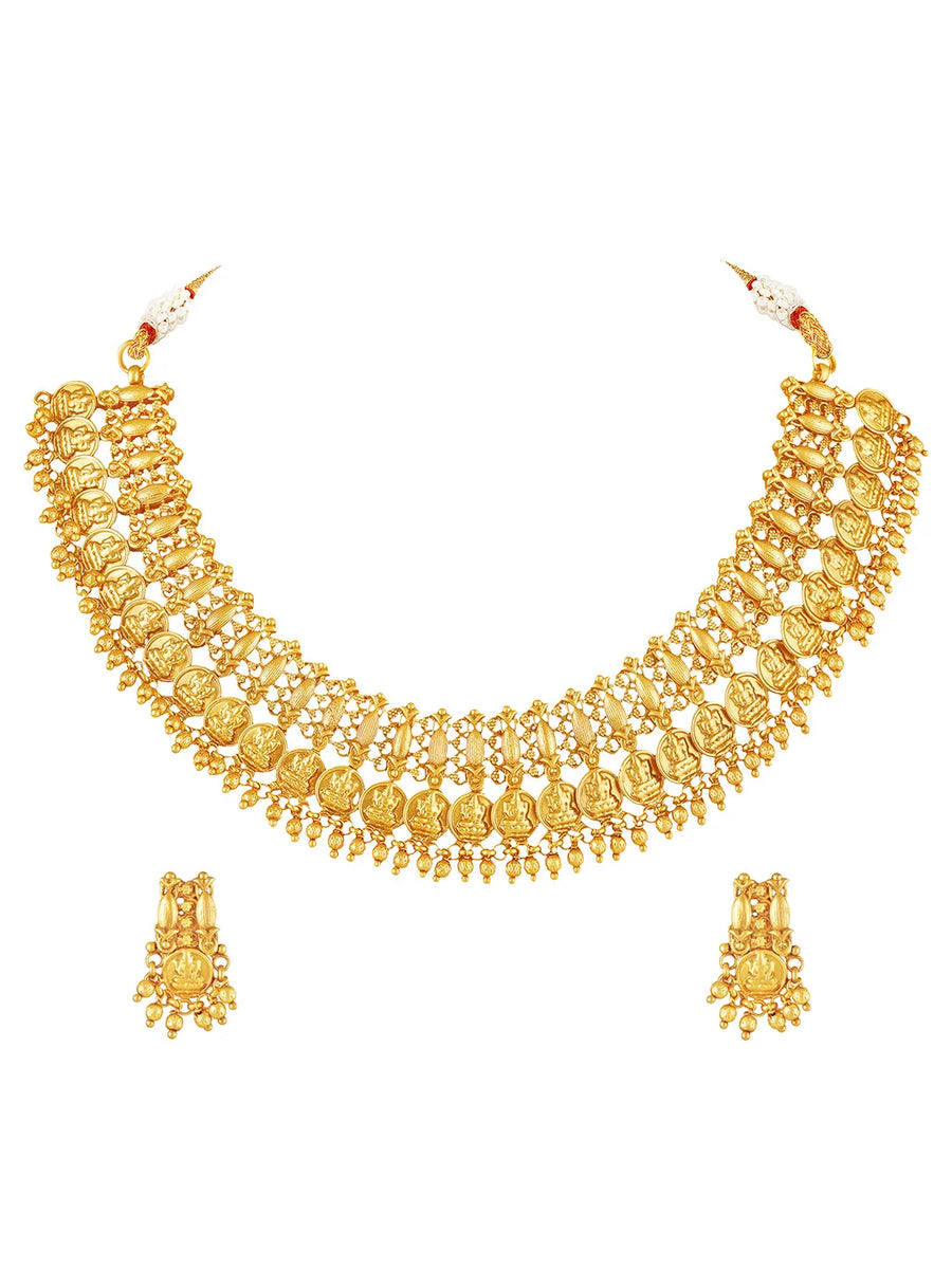 Peora Gold Plated Coin Lakshmi Necklace Set