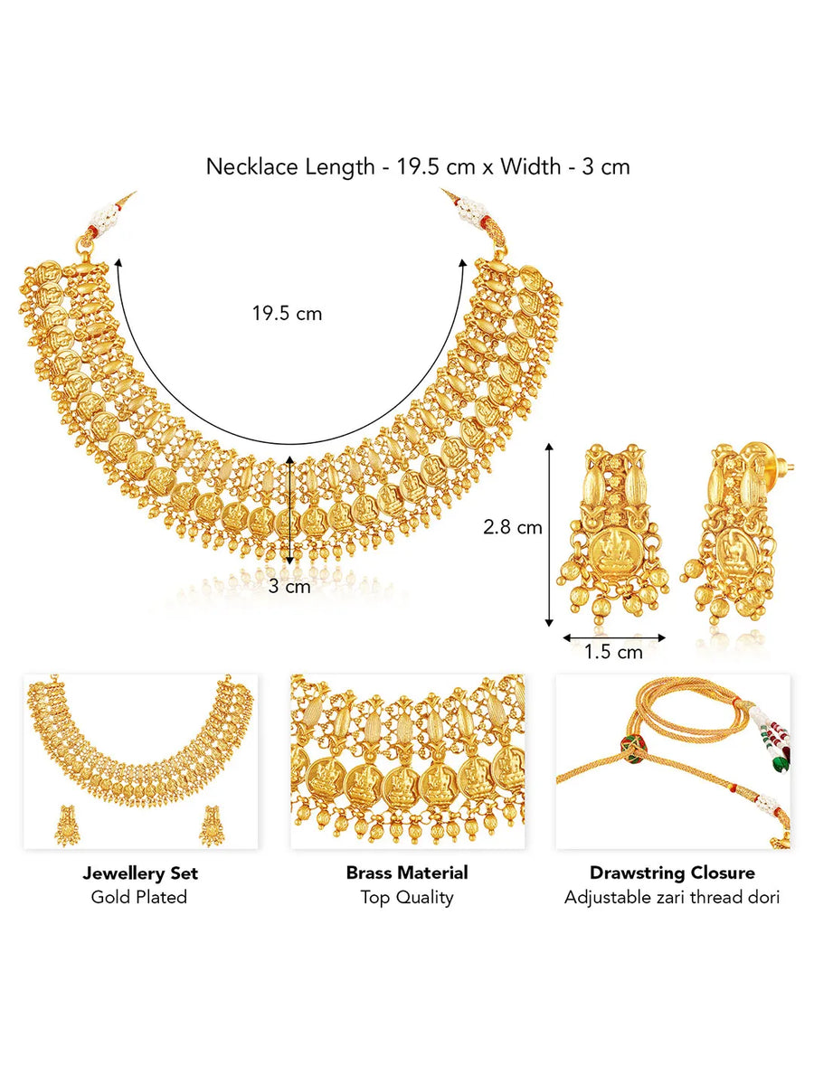 Peora Gold Plated Coin Lakshmi Necklace Set
