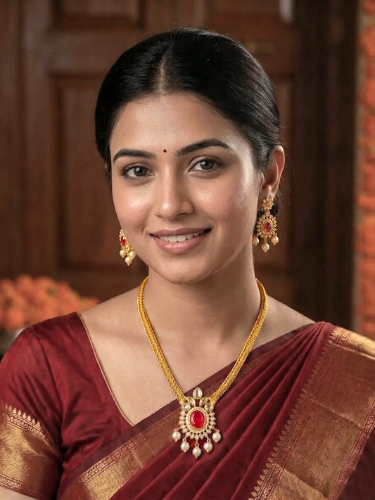 Peora Ruby Grace Necklace Set - Gold