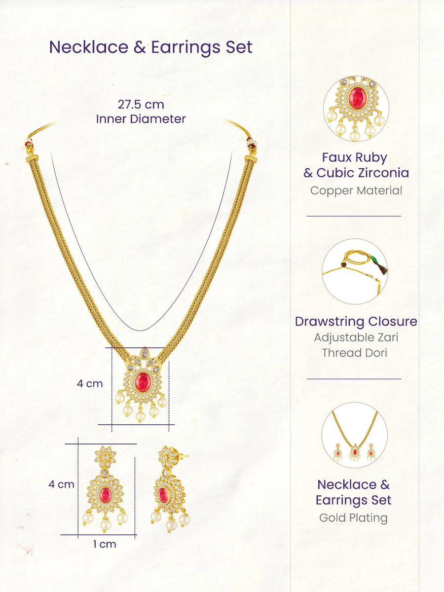 Peora Ruby Grace Necklace Set - Gold