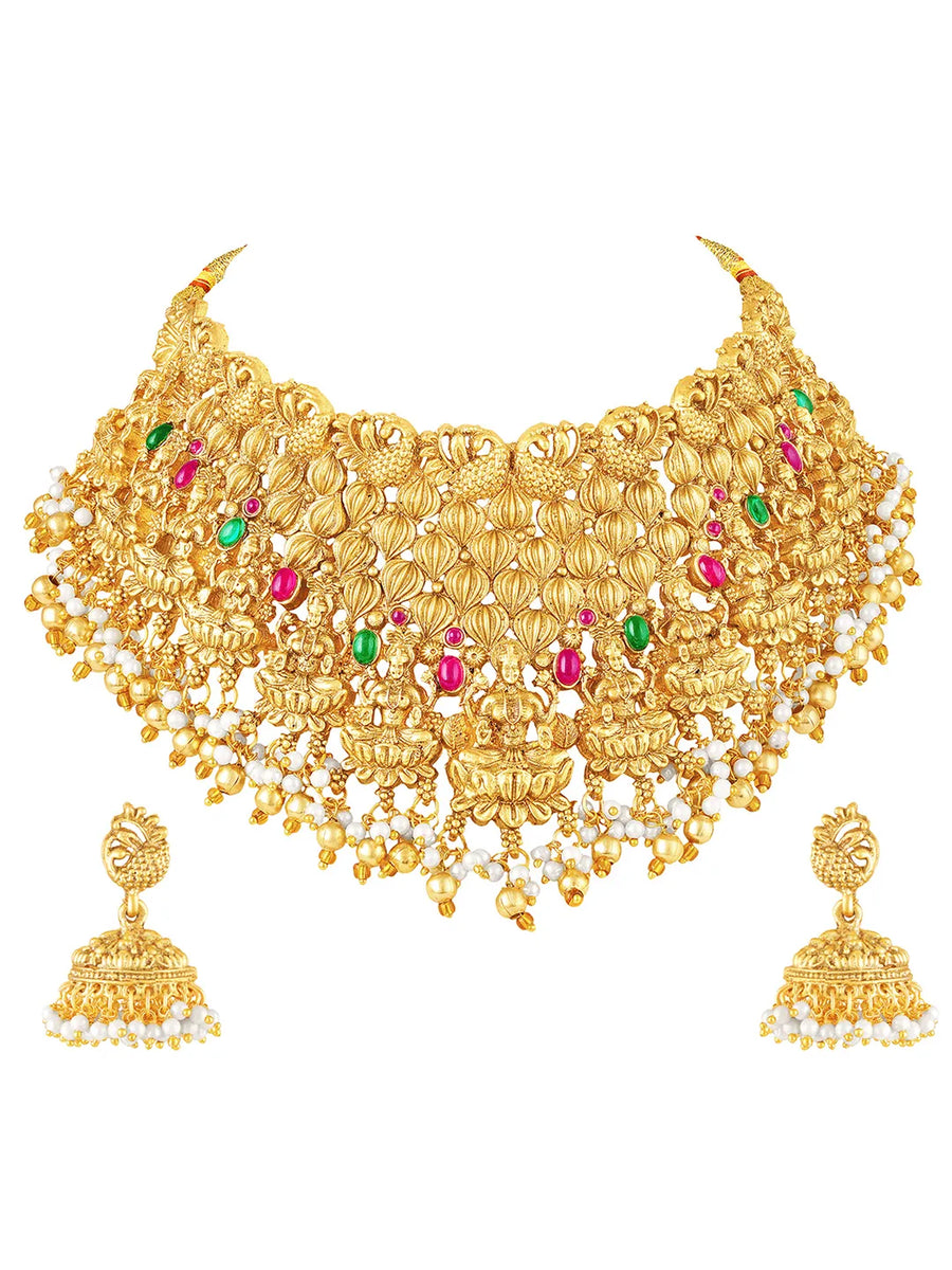 Handcrafted Pearl Laxmi Necklace Set - Gold