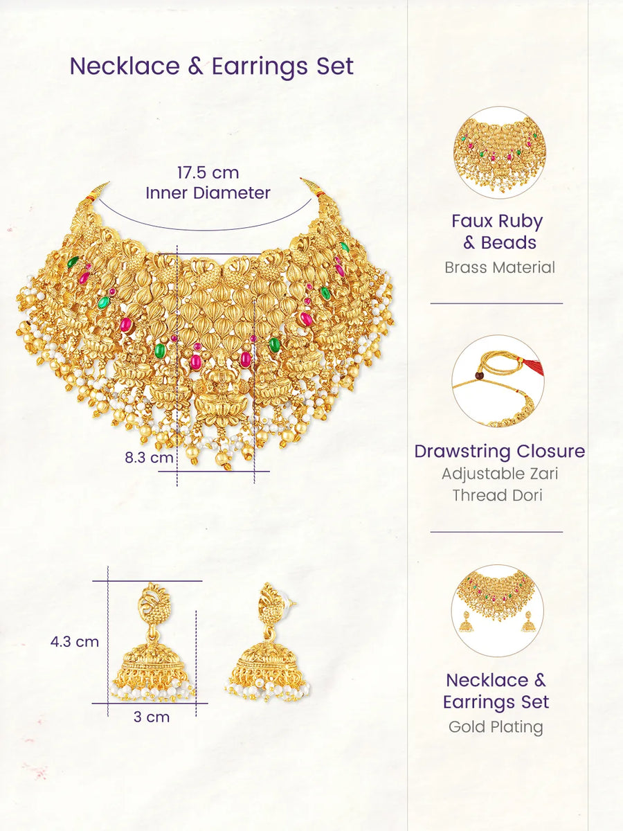 Handcrafted Pearl Laxmi Necklace Set - Gold