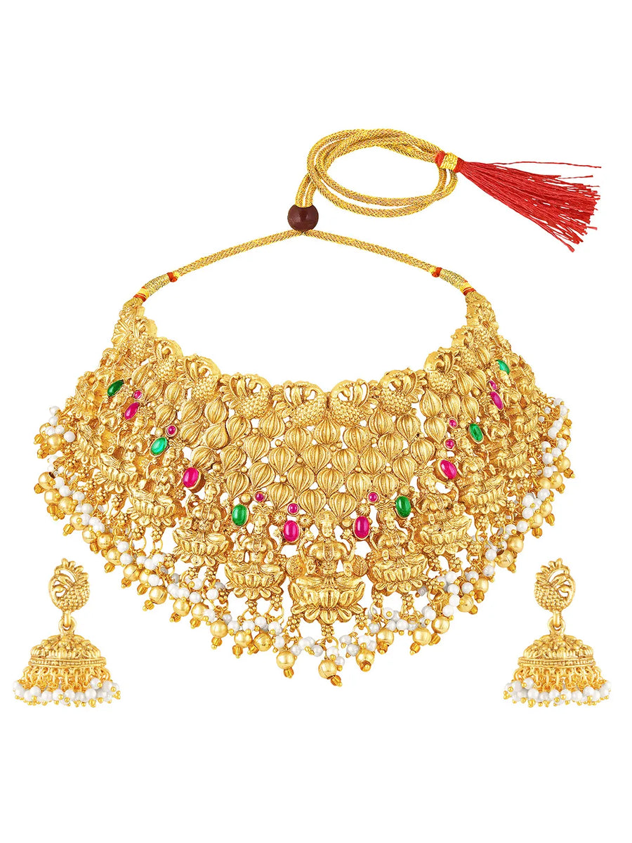 Handcrafted Pearl Laxmi Necklace Set - Gold