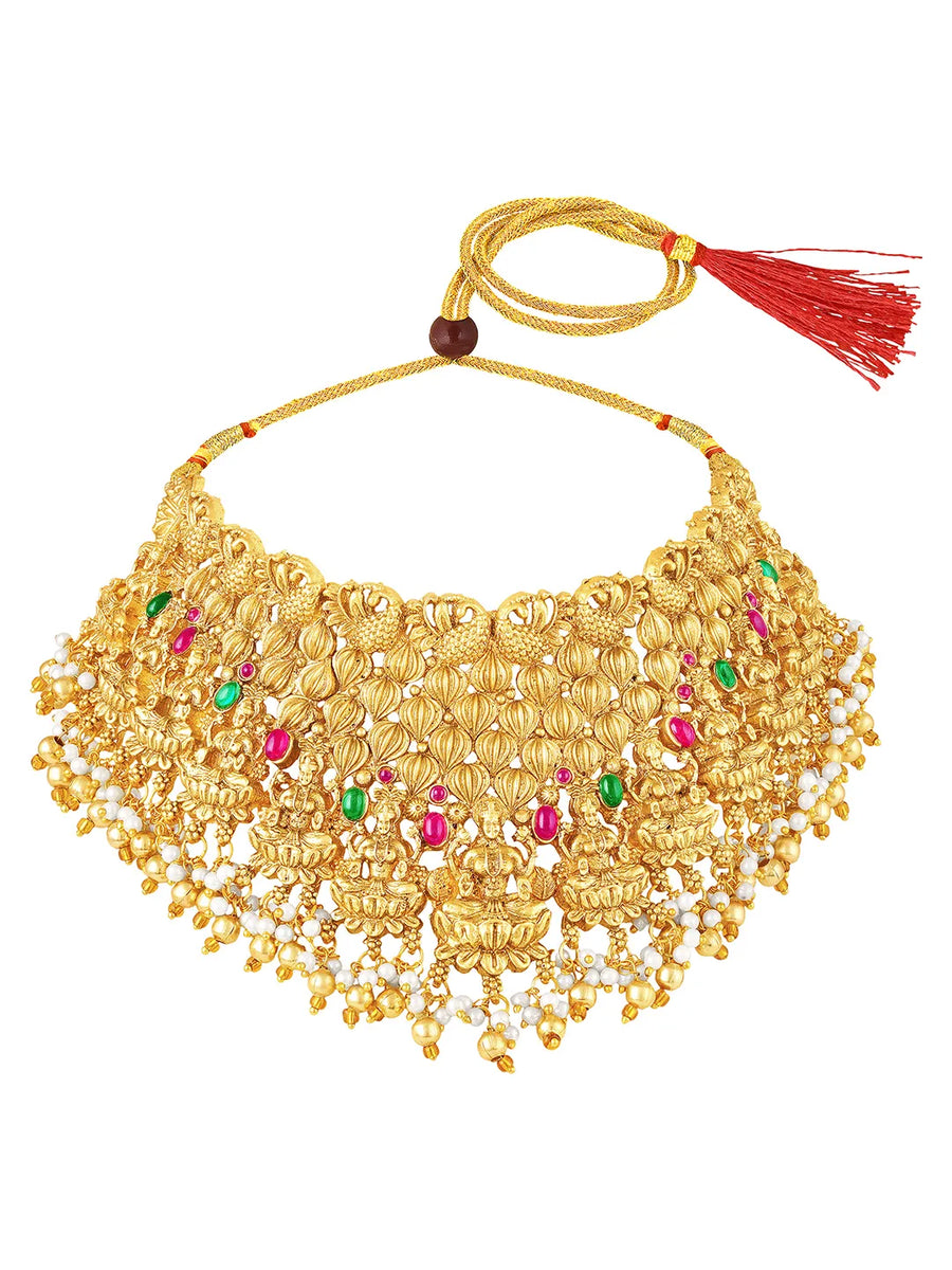 Handcrafted Pearl Laxmi Necklace Set - Gold