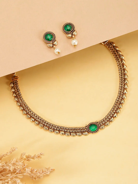 Intricate Craft Faux Kundan Necklace Set - Green